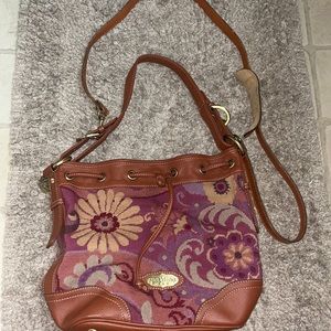 SPARTINA BROWN/PURPLE NEEDLEPOINT LEATHER bucket purse
